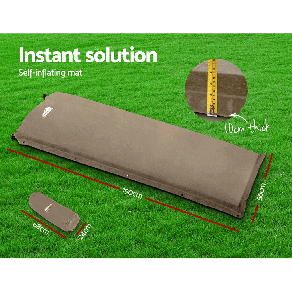 Self‑Inflating Mattress, Single, 10 cm Thick (Joinable), Coffee