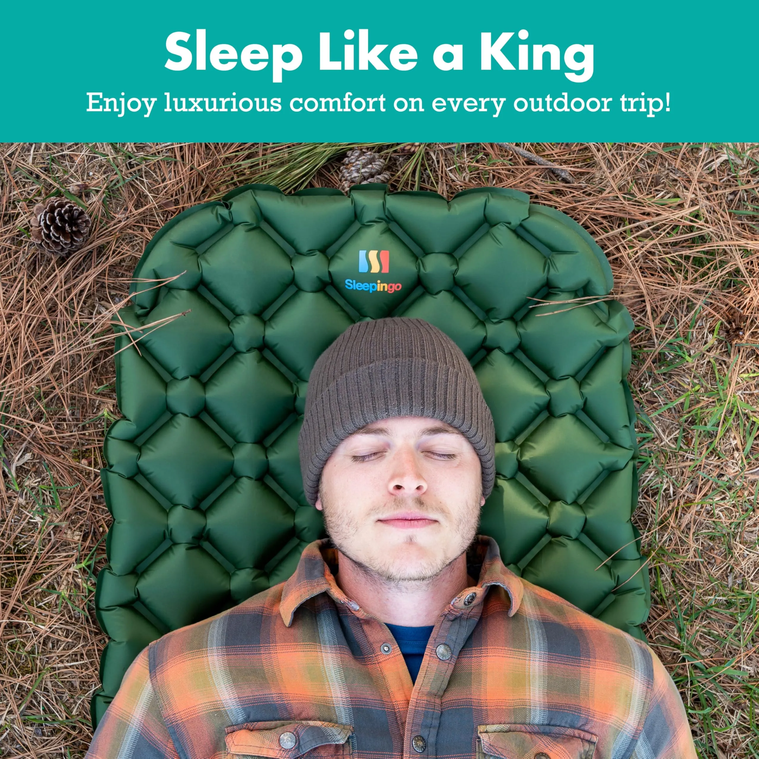 Sleeping Pad for Camping - Ultralight Sleeping Mat for Camping, Backpacking, Hiking - Lightweight, Inflatable Air Mattress - Compact Camping Mats for Sleeping- Green, 1pk