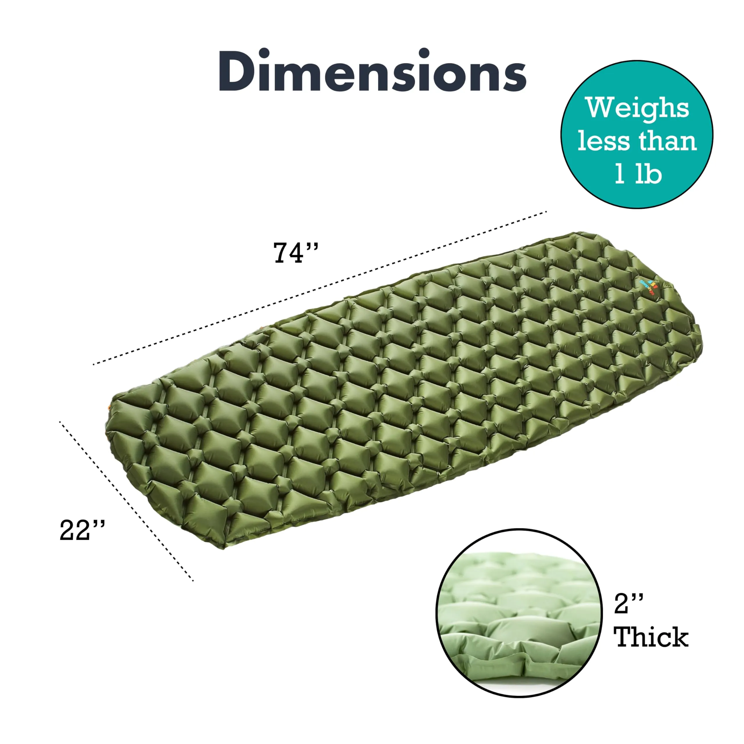 Sleeping Pad for Camping - Ultralight Sleeping Mat for Camping, Backpacking, Hiking - Lightweight, Inflatable Air Mattress - Compact Camping Mats for Sleeping- Green, 1pk