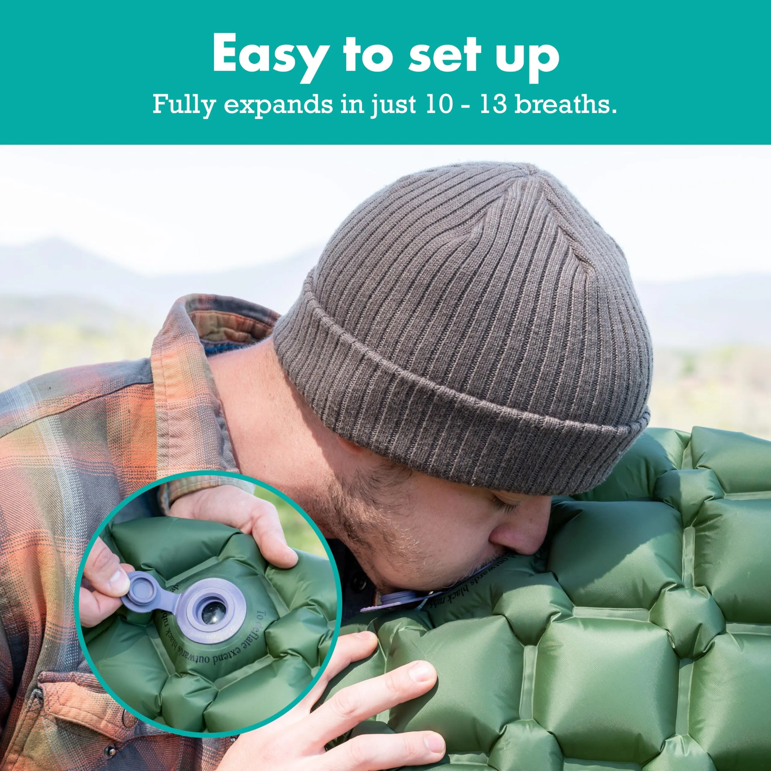 Sleeping Pad for Camping - Ultralight Sleeping Mat for Camping, Backpacking, Hiking - Lightweight, Inflatable Air Mattress - Compact Camping Mats for Sleeping- Green, 1pk