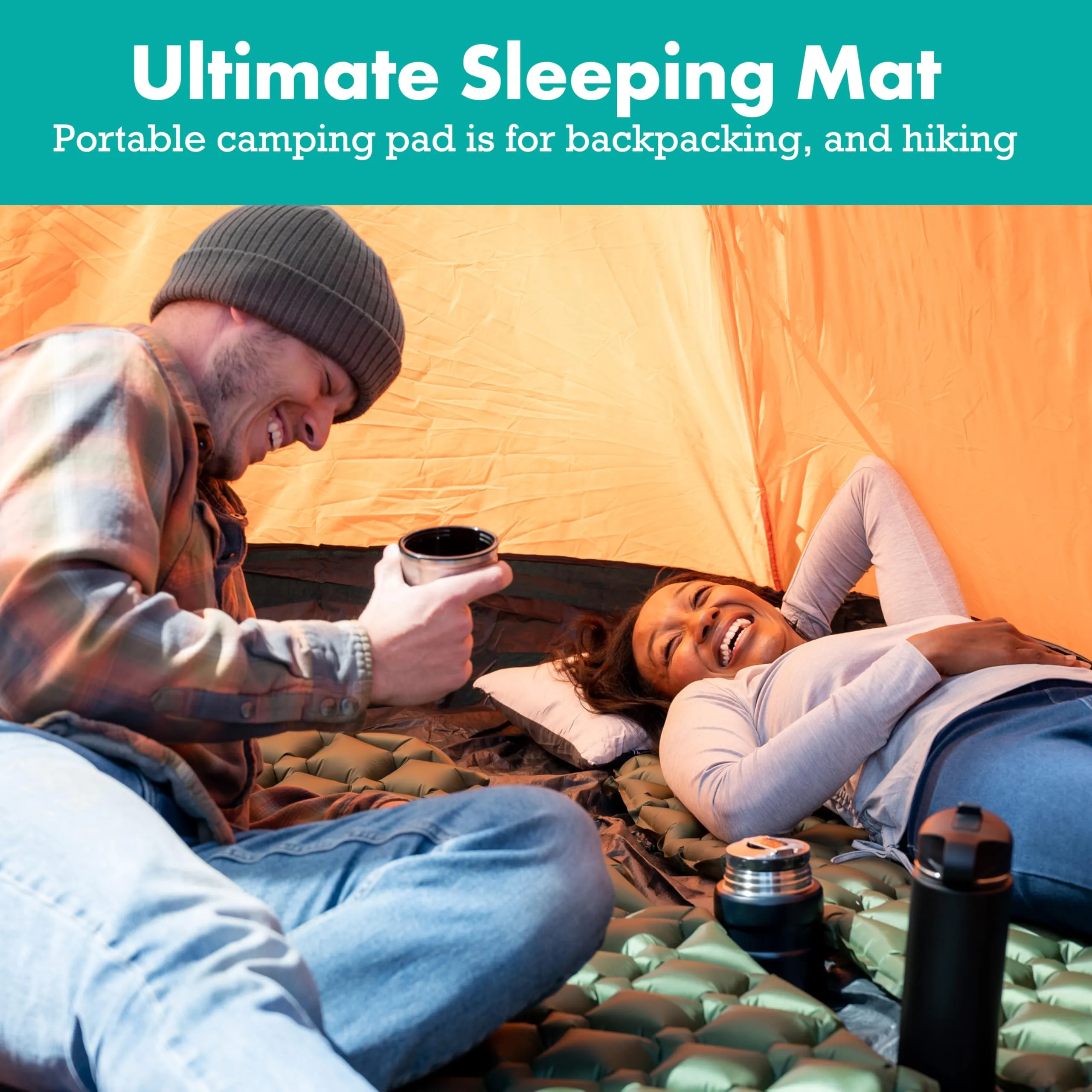 Sleeping Pad for Camping - Ultralight Sleeping Mat for Camping, Backpacking, Hiking - Lightweight, Inflatable Air Mattress - Compact Camping Mats for Sleeping- Green, 1pk