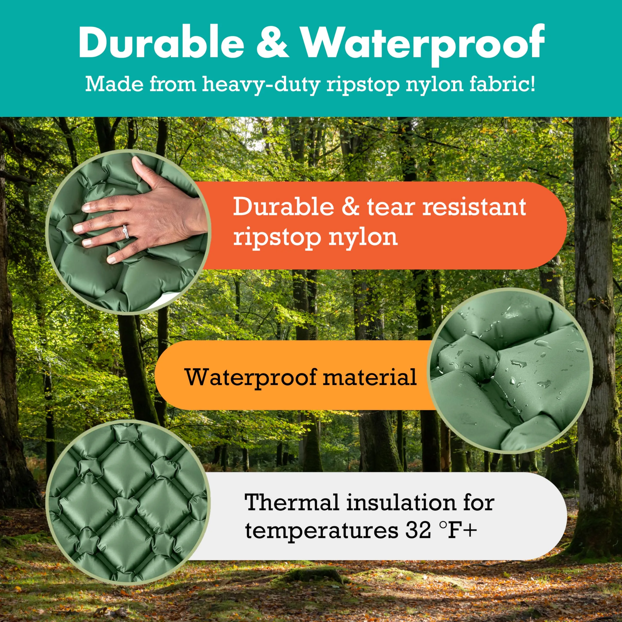 Sleeping Pad for Camping - Ultralight Sleeping Mat for Camping, Backpacking, Hiking - Lightweight, Inflatable Air Mattress - Compact Camping Mats for Sleeping- Green, 1pk