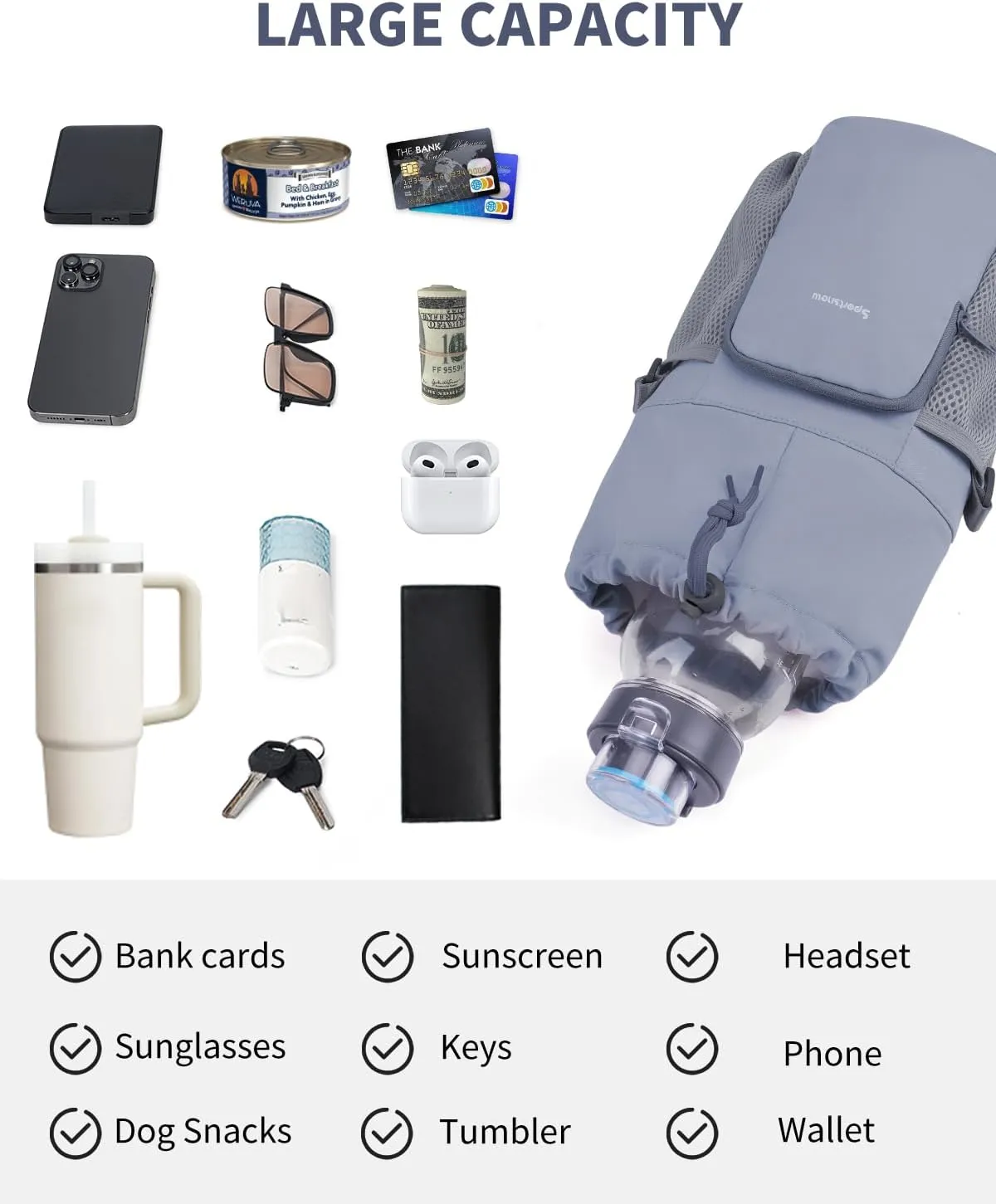 sportsnew Water Bottle Bag with Strap for 30/40oz Tumbler with Handle, 32/40/64 oz Without Handle Water Bottle Holder Carrier