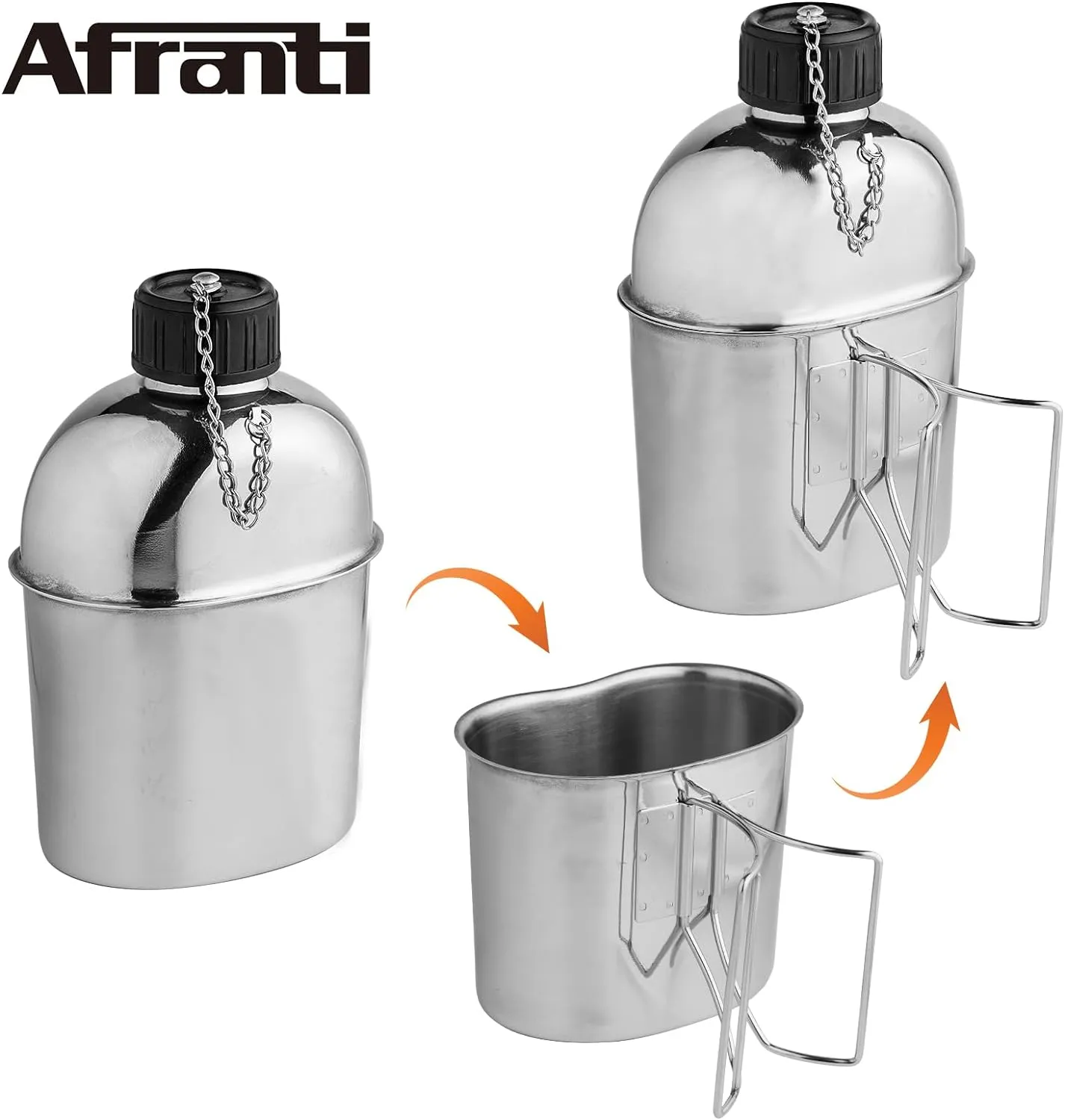 Stainless Steel Military Canteen 1.2QT Portable Army Water Bottle with 0.6QT Cup & Sleeves for Camping Hiking Climbing and Most Outdoor Activities