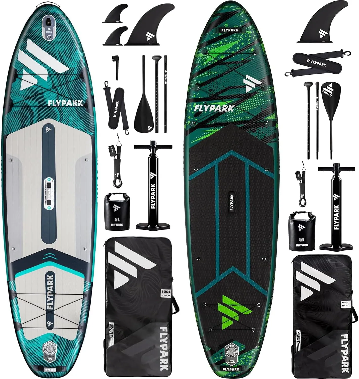 Standard&Family Bundles11'x34 & 11'x35 Inflatable Stand Up Paddle Boards, All Accessories 2, 116L Backpack, Shoulder Strap, 2-Action Pump