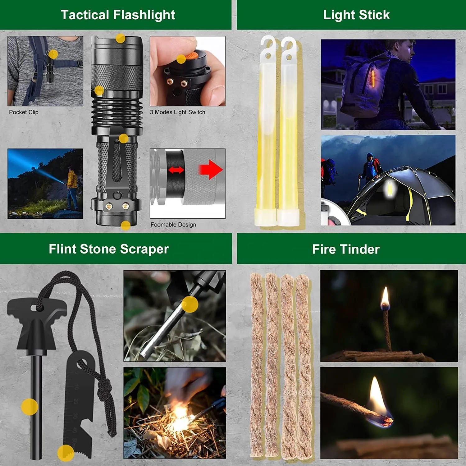 Survival Kit 34 in 1 Camping Accessories Survival Gear Outdoor Multi-Tool Gifts