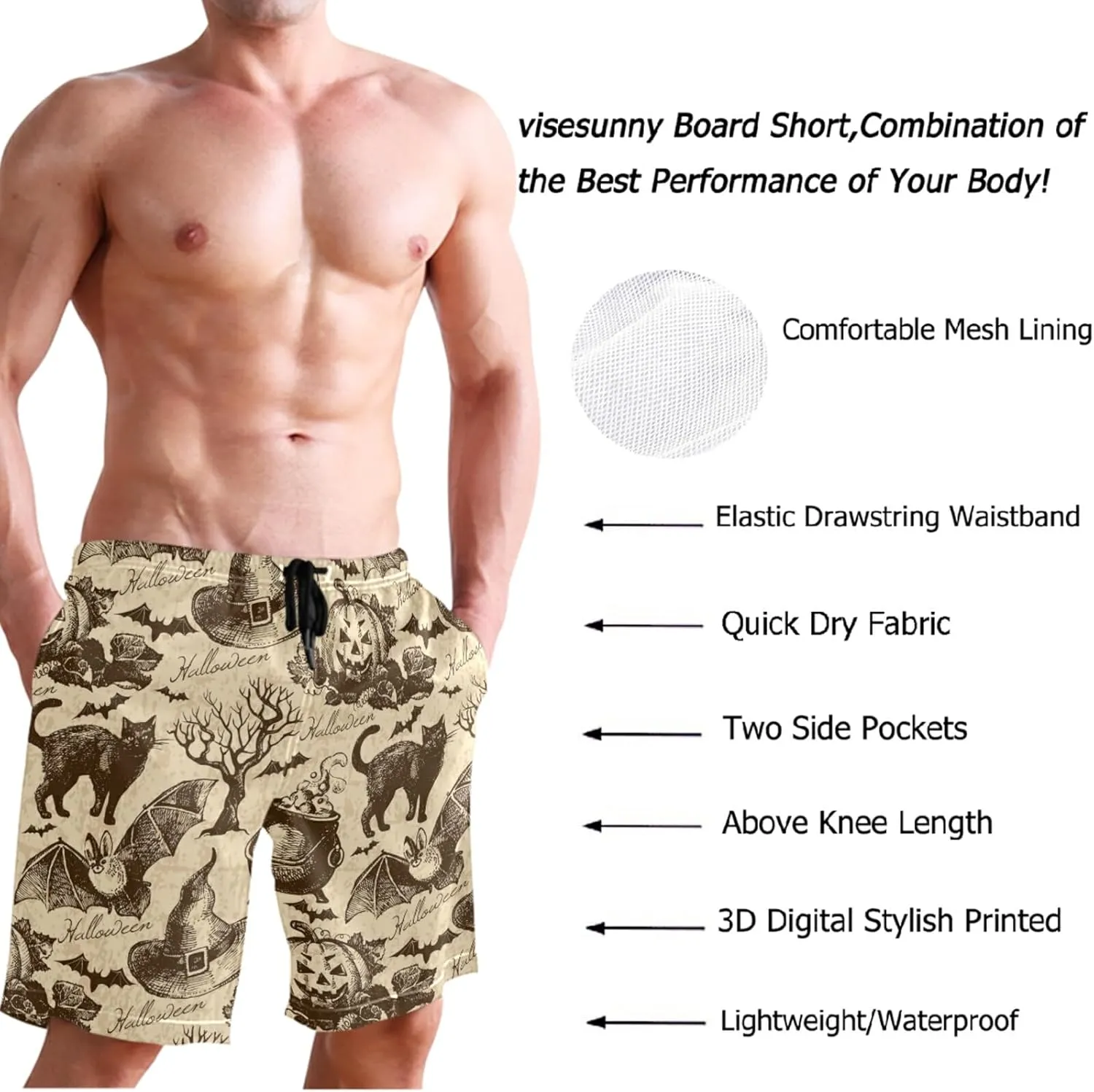 visesunny Stylish Summer Swim Trunks Men's Quick Dry Board Shorts Bathing Suit with Pockets for Men Boyfriends Youth